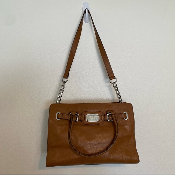 Michael Kors MK Hamilton Tote Satchel in Chestnut Pebbled Genuine Leather Purse - Picture 1 of 12